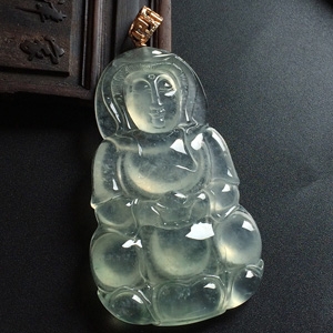冰玻种晴水略飘花观音挂件
