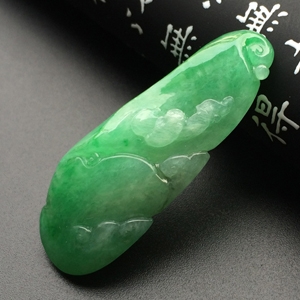 （超值推荐）糯冰种飘翠蝙蝠如意挂件