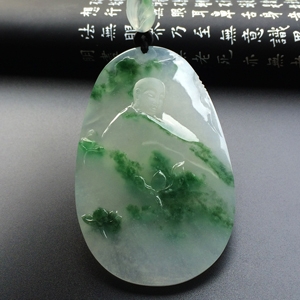 （超值推荐）（王立元大师作品）冰种飘绿花禅悟挂件