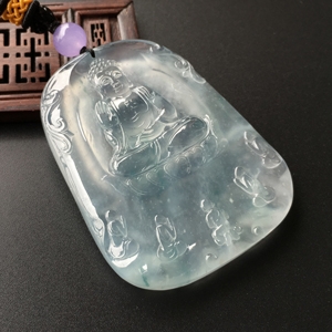 (超值推荐)冰玻种淡晴水略飘花大日如来挂件