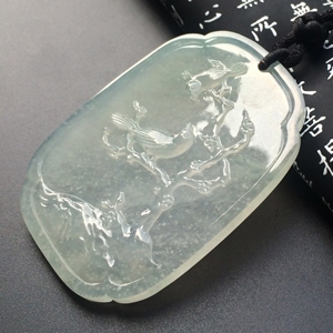 （超值推荐）冰玻种淡晴水喜上眉梢挂件