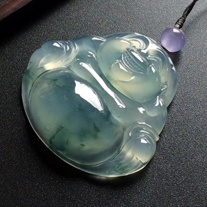 冰种飘花玉佛挂件