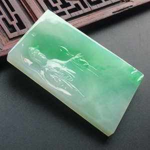 (高松峰大师作品)（超值推荐）糯冰种飘翠观音挂件