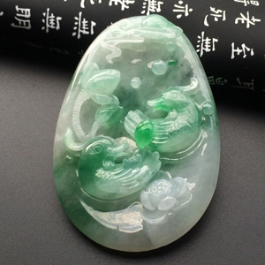 （超值推荐）糯冰种飘翠百年好合挂件