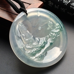 (超值推荐)冰玻种飘花坐莲观音挂件(高松峰大师作品)