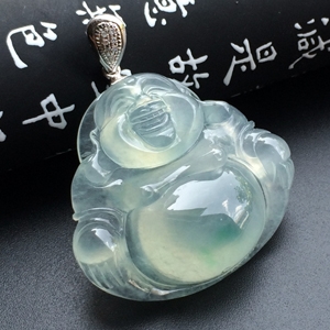 冰种略飘花玉佛挂件