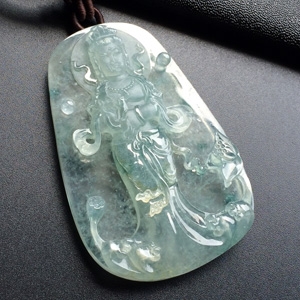 冰玻种飘花观音挂件
