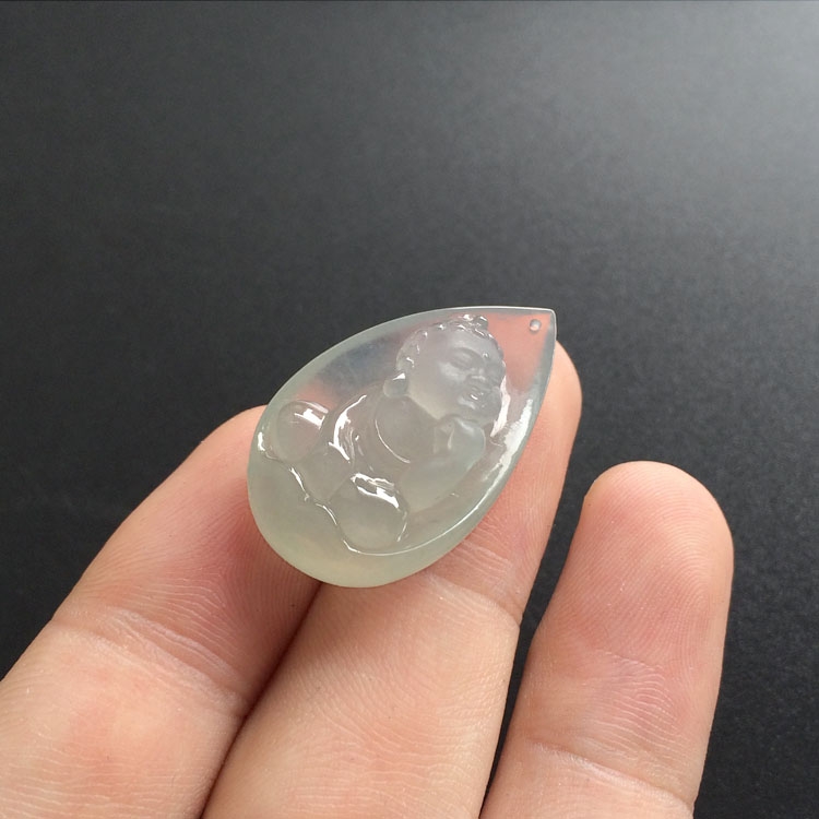 （超值推荐）冰种晴水略飘花宝宝佛挂件/胸坠面