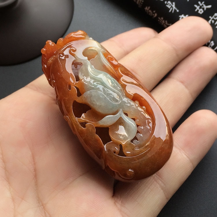 (超值推荐)糯冰种褐黄翡一品清廉挂件