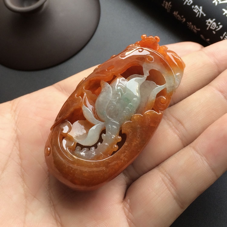 (超值推荐)糯冰种褐黄翡一品清廉挂件