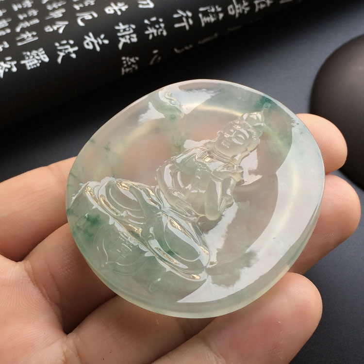 冰种飘花观音挂件