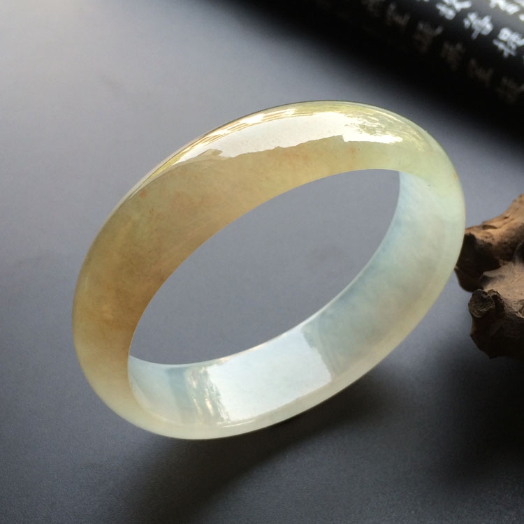 冰种淡黄翡贵妃手镯(55mm-49mm)