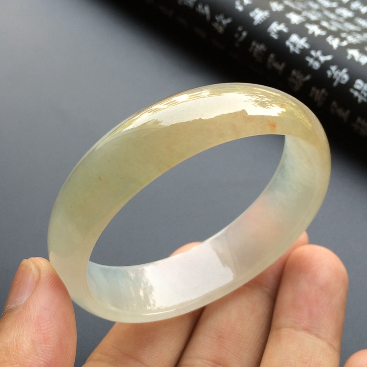 冰种淡黄翡贵妃手镯(55mm-49mm)
