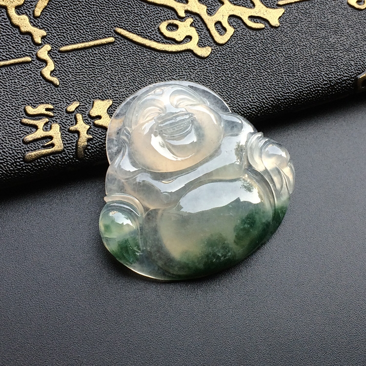 （超值推荐）冰种飘花玉佛挂件一对