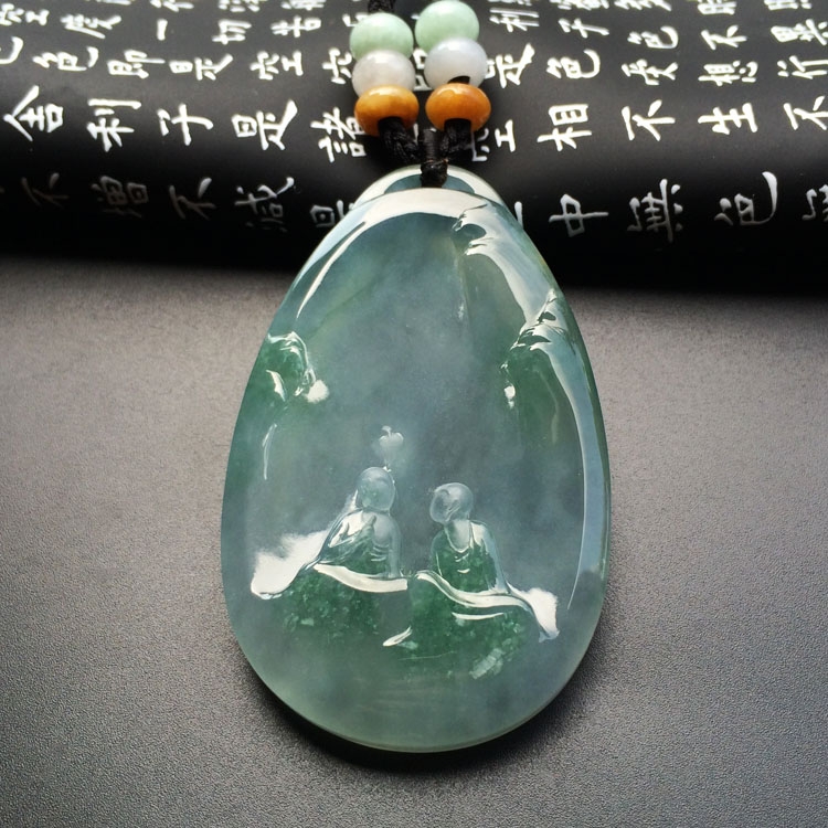 (超值推荐)冰种晴水飘花论道挂件(王立元大师作品)