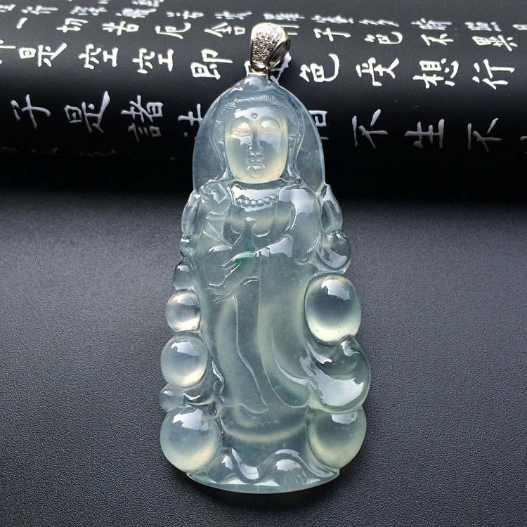 (超值推荐)冰种略飘花站观音挂件