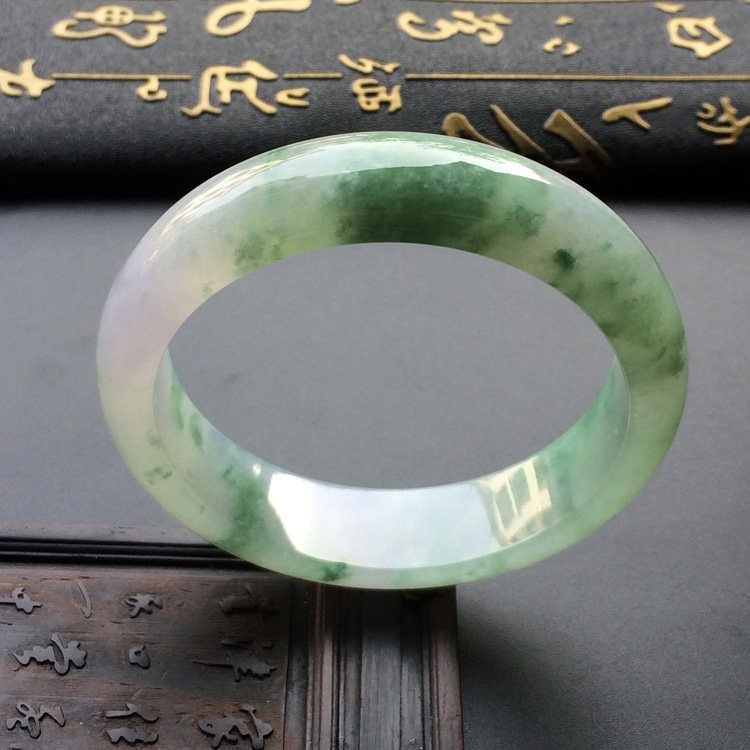 (超值推荐)糯冰种飘花带紫罗兰手镯(57.5mm)