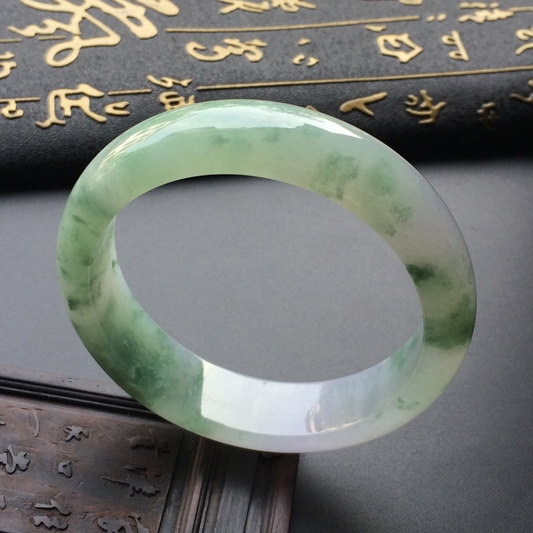 (超值推荐)糯冰种飘花带紫罗兰手镯(57.5mm)