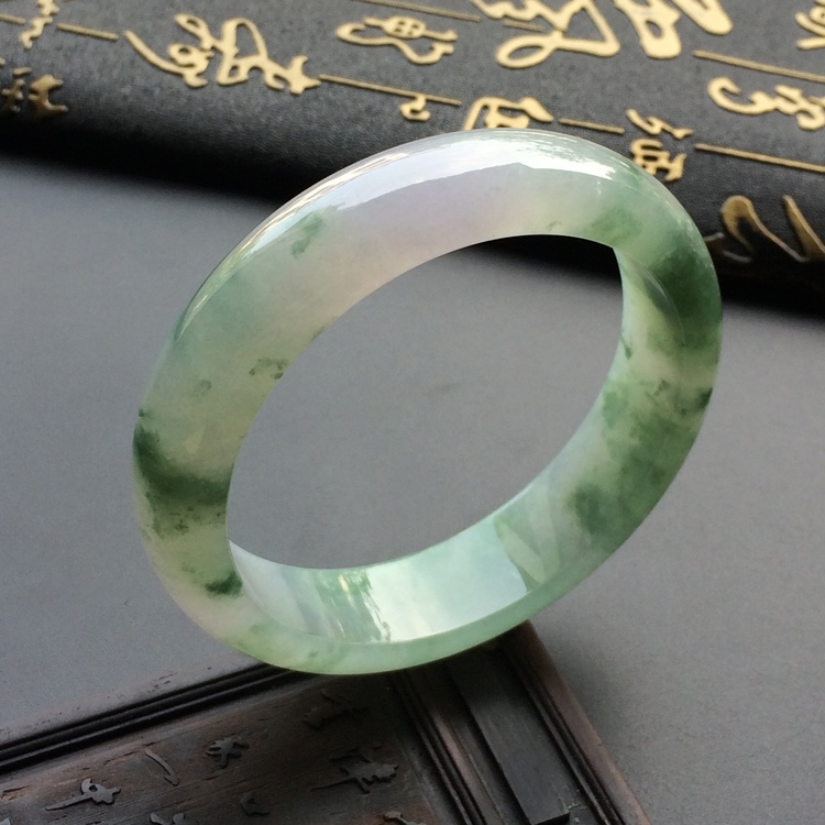 (超值推荐)糯冰种飘花带紫罗兰手镯(57.5mm)