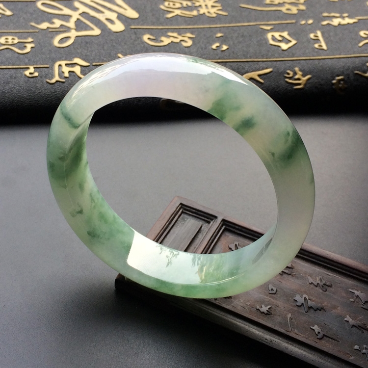 (超值推荐)糯冰种飘花带紫罗兰手镯(57.5mm)