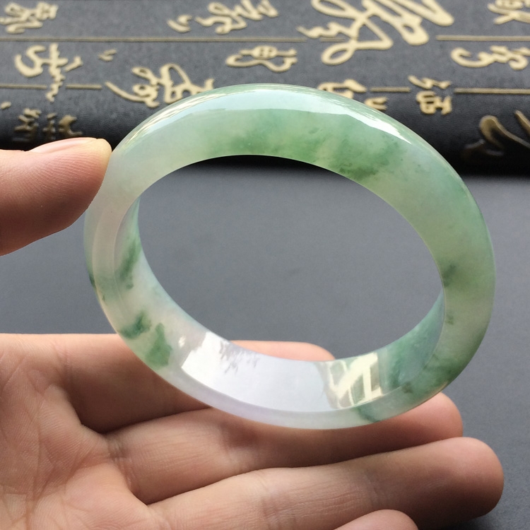 (超值推荐)糯冰种飘花带紫罗兰手镯(57.5mm)