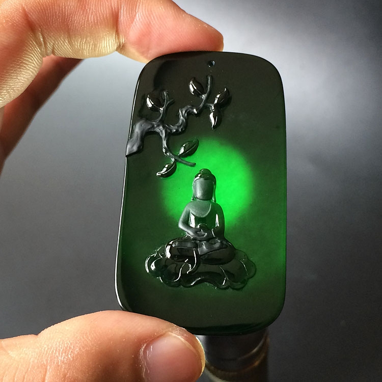 (超值推荐)冰玻种墨翠佛性禅心挂件