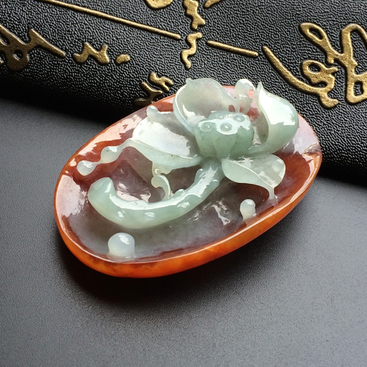 糯冰种红黄翡一品清廉挂件