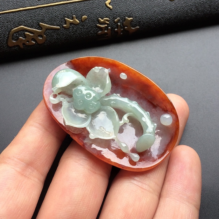 糯冰种红黄翡一品清廉挂件
