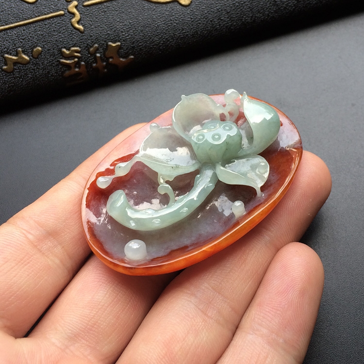 糯冰种红黄翡一品清廉挂件