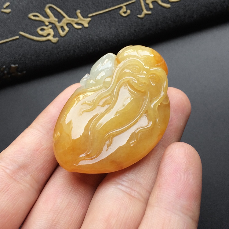 糯冰种黄翡寿星挂件