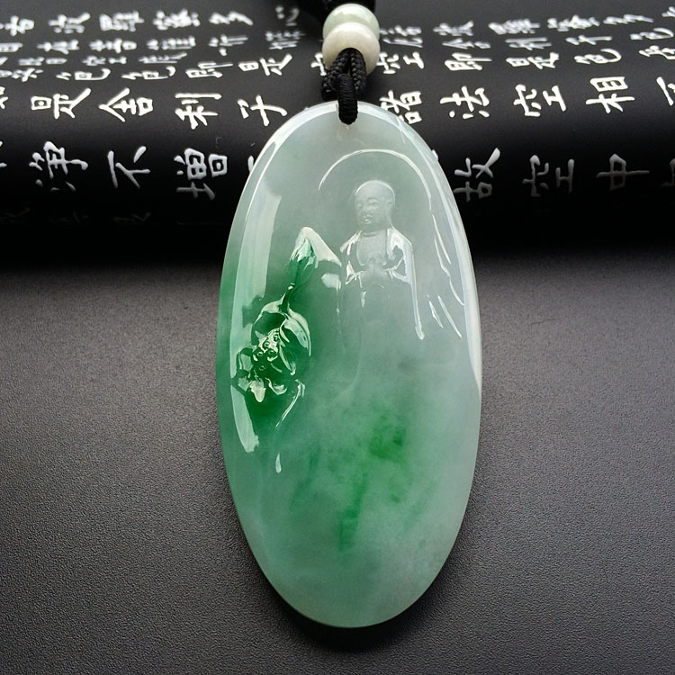 (超值推荐)糯冰种飘翠心莲花开挂件(高松峰大师作品)
