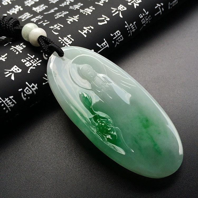 (超值推荐)糯冰种飘翠心莲花开挂件(高松峰大师作品)