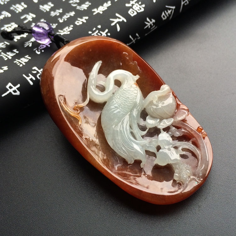 糯冰种褐黄翡一路连科挂件