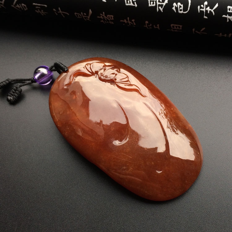 糯冰种褐黄翡一路连科挂件