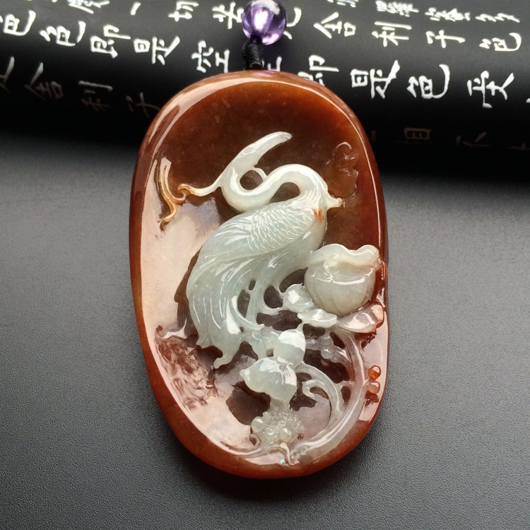 糯冰种褐黄翡一路连科挂件