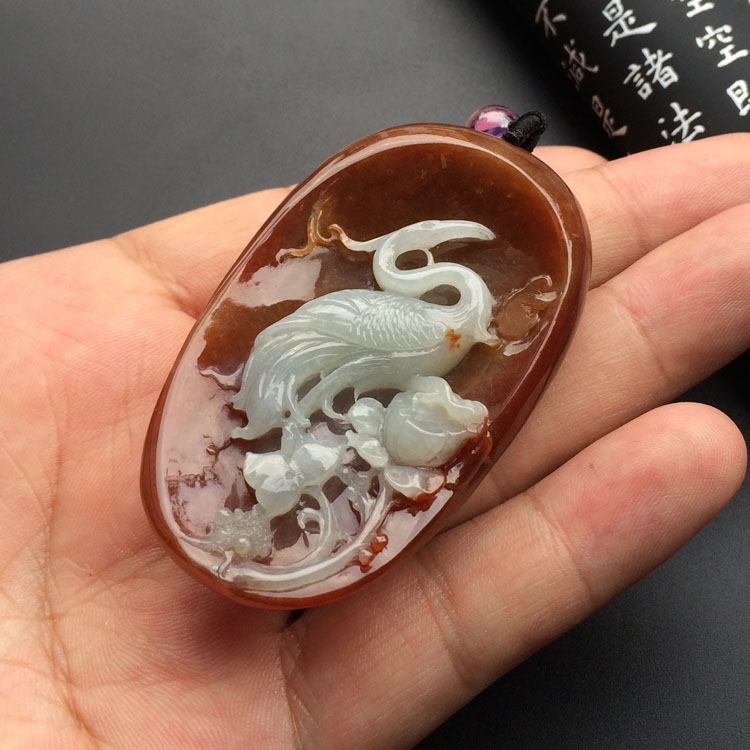 糯冰种褐黄翡一路连科挂件