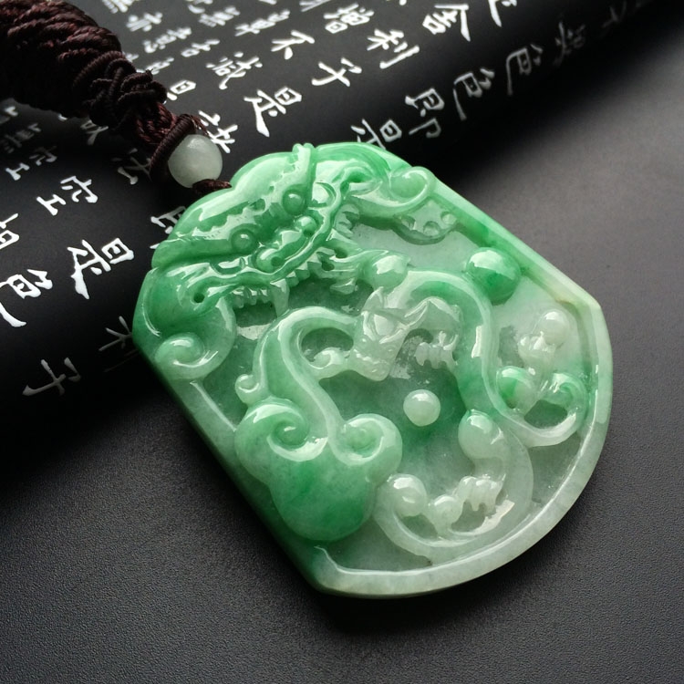 糯冰种翠色望子成龙挂件