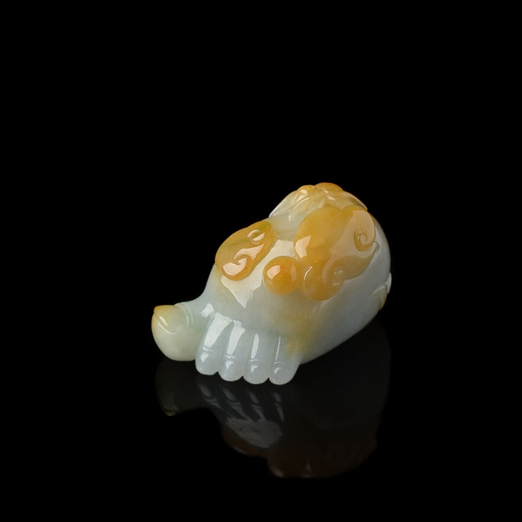 （超值推荐）糯冰种黄翡略飘花知足常乐挂件