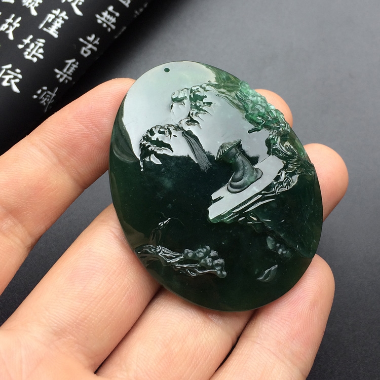 冰种蓝水悟道挂件