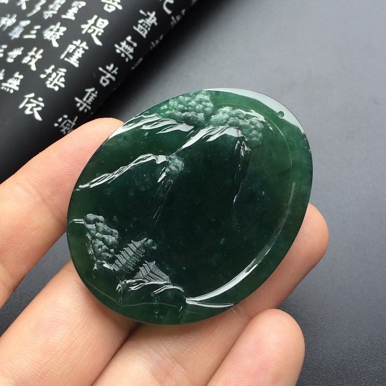 冰种蓝水悟道挂件