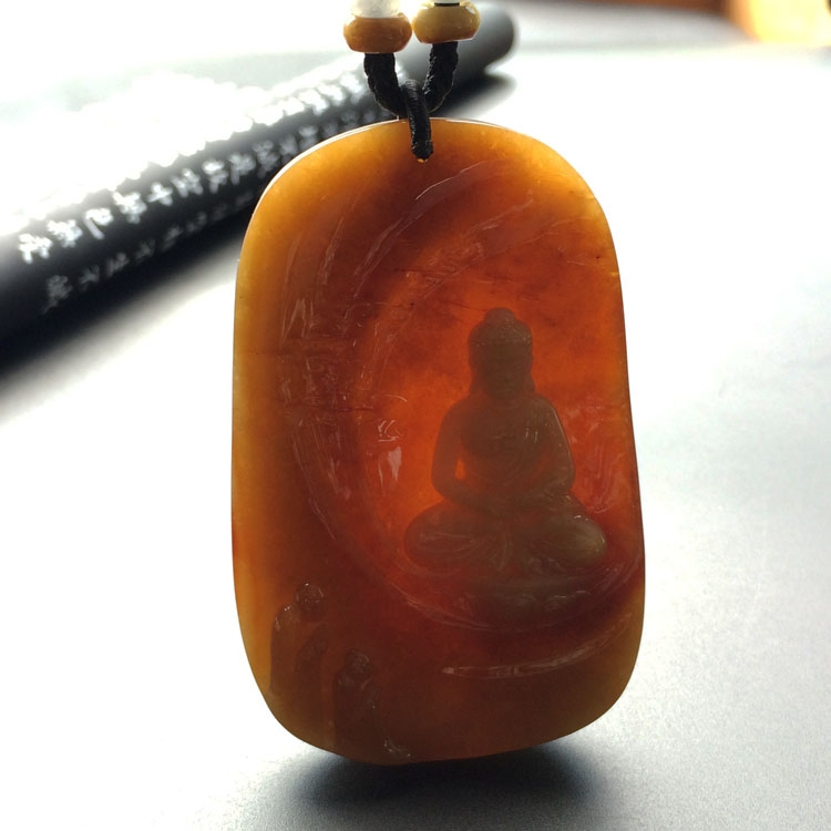 (超值推荐)糯冰种褐黄翡阿弥陀佛挂件