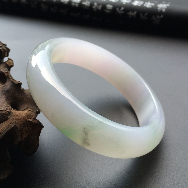 (超值推荐)糯冰种淡春带彩手镯(52.3mm)