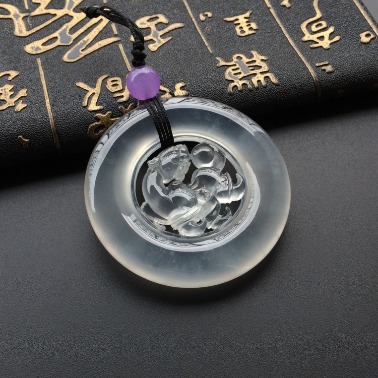 (超值推荐)玻璃种淡晴水仿古龙圆牌挂件