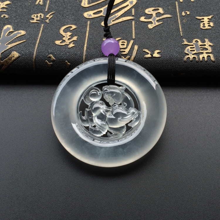 (超值推荐)玻璃种淡晴水仿古龙圆牌挂件