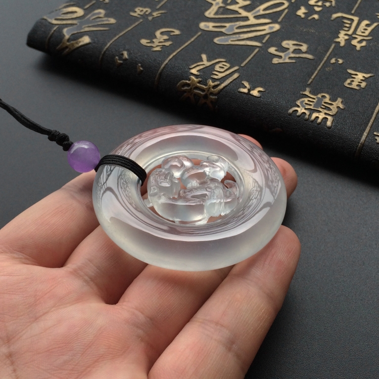 (超值推荐)玻璃种淡晴水仿古龙圆牌挂件