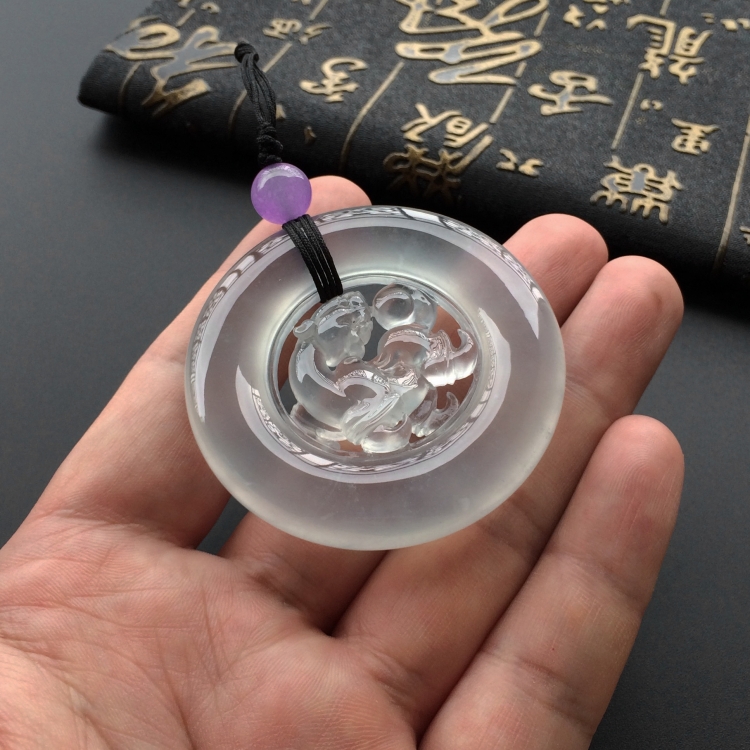 (超值推荐)玻璃种淡晴水仿古龙圆牌挂件