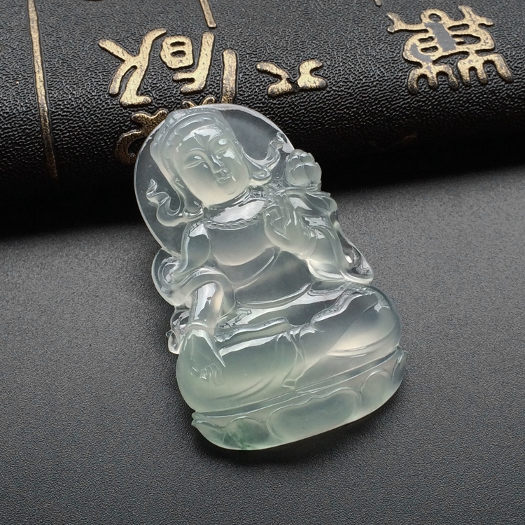 (超值推荐)冰玻种淡晴水略飘花度母挂件