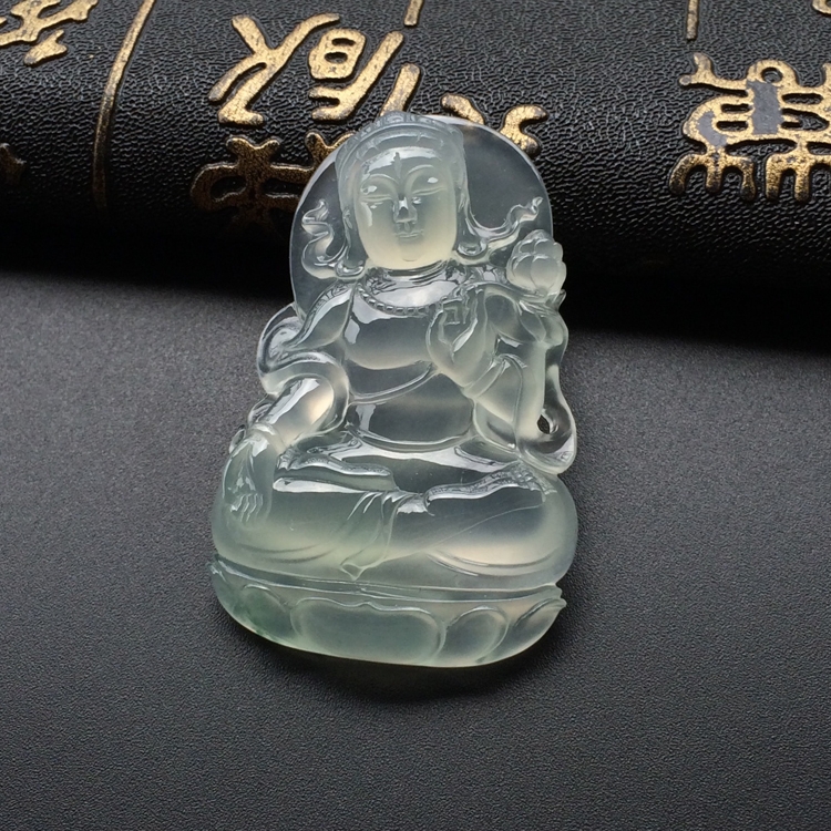 (超值推荐)冰玻种淡晴水略飘花度母挂件
