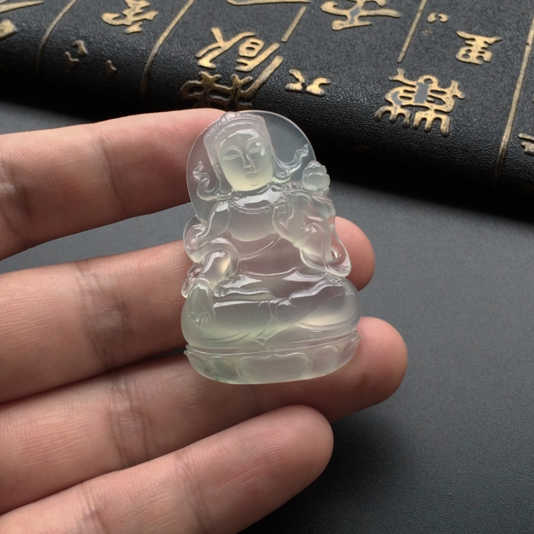 (超值推荐)冰玻种淡晴水略飘花度母挂件