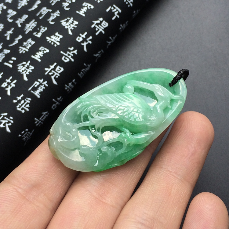 糯冰种阳绿一路连科挂件